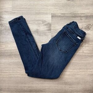 Kancan Womens Jeans‎ Dark Wash Distressed Denim Red Plaid Patch Skinny Leg Sz 25